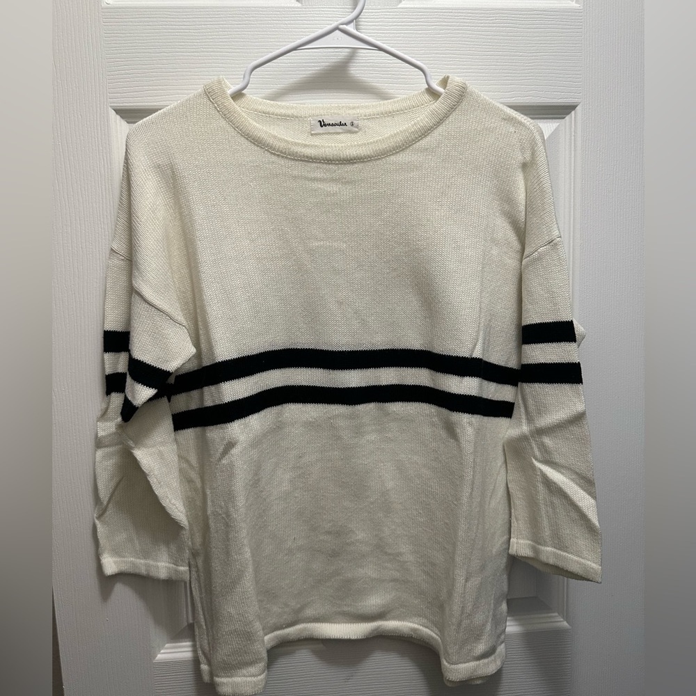 Vernacular Relaxed Fit Striped Sweater Cream Black Lightweight